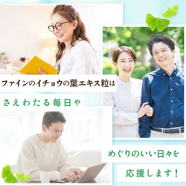 ファイン イチョウの葉エキス粒は、さえわたる毎日やめぐりのいい日々を応援します